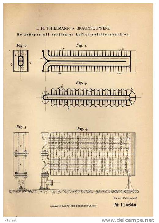Original Patentschrift - L. Thielmann In Braunschweig , 1899 , Heizkörper !!! - Architectuur