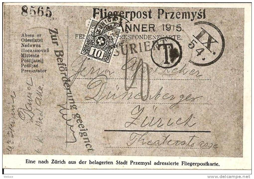 CH858c/ Briefmarken-Ausstellung Zürich 1915 (Fliegerpost, Sonderganzsache Abbildung Der Seltenen Fliegerpost Przemysl - Ganzsachen