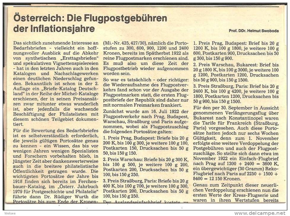 Tarife Und Wissenswertes über Die Frühen österr.  Flüge Europaweitl - Poste Aérienne & Histoire Postale