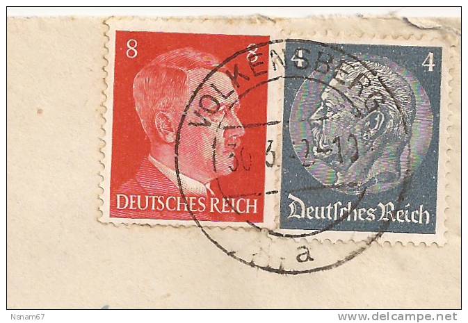 V885 - VOLKENSBERG - 1942 - FOLGENSBOURG - Mixte Timbres HITLER / HINDENBURG - - Covers & Documents