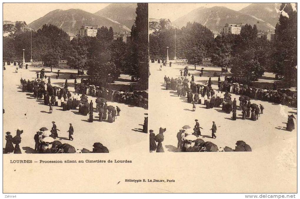 Hautes-Pyrénées - Lourdes - Procession Allant Au Cimetière De Lourdes - Stereoscope Cards