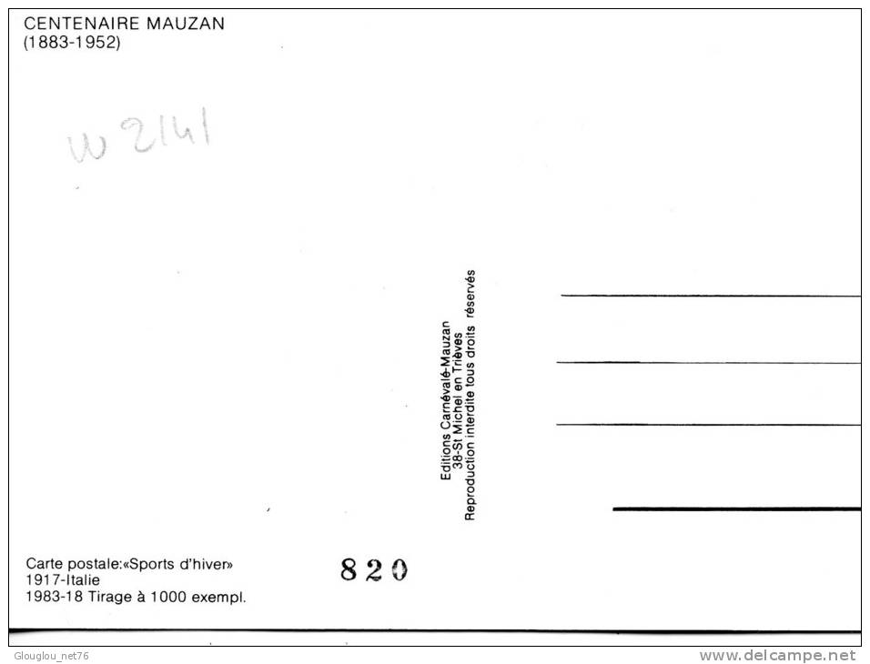 CENTENAIRE DE LA NAISSANCE DE MAUZAN..CPM .."SPORTS D'HIVER"  TIRAGE LIMITEE A 1000 EX - Mauzan, L.A.