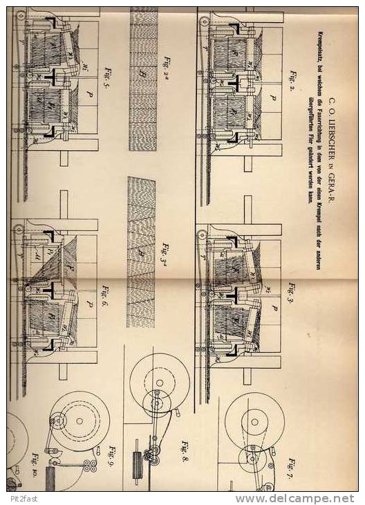 Original Patentschrift - C. Liebscher In Gera , 1898 , Faser , Stoffverarbeitung , Maschine , Näherei !!! - Tools