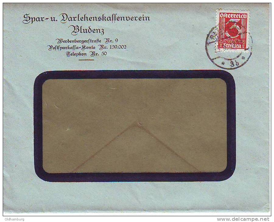 262g: Spar- Und Darlehenskassenverein Bludenz, Beleg Österreich 1926 - Sonstige & Ohne Zuordnung