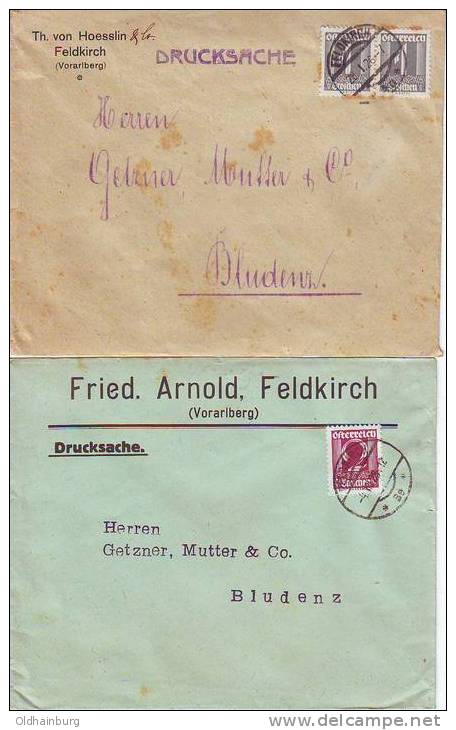 262f: Vier Belege Ziffernserie (2 Scans), Mit Vorarlberg- Belegen - Briefe U. Dokumente