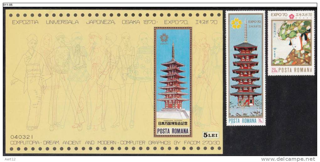 ROMANIA, 1970, Universal Expositions, Osaka, Japan, MNH (**); Sc. 2160-2161_2161a - Unused Stamps