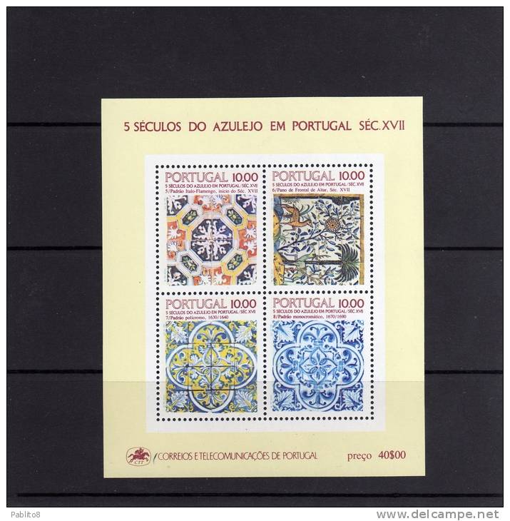 PORTOGALLO - PORTUGAL 1982 MAJOLICA MAIOLICA MAJOLIQUE AZULEJO BLOCK SHEET BLOCCO FOGLIETTO BLOC FEUILLET MNH - Blocs-feuillets