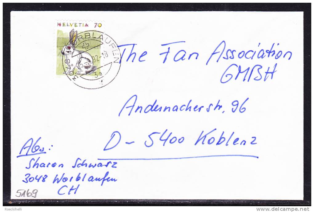 25.8.1992  -  Bedarfsbeleg (Minikuvert), Gelaufen Von Worblaufen Nach Koblenz -  Siehe Scan  (ch 5169) - Brieven En Documenten