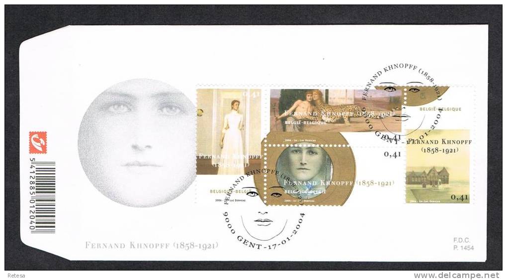 BELGIE   FDC  KUNST  FERNAND  KHNOPFF  SCHILDER - BEELDHOUWER    2004 - 2001-2010