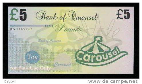 Test Note "CAROUSEL" Billet Scolaire, 5 Pds., Training, Orig. Size, RRR, UNC , Token, Play Money - Altri & Non Classificati