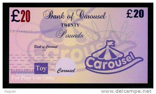 Test Note "CAROUSEL" Billet Scolaire, 20 Pds., Training, Orig. Size, RRR, UNC , Token, Play Money - Altri & Non Classificati