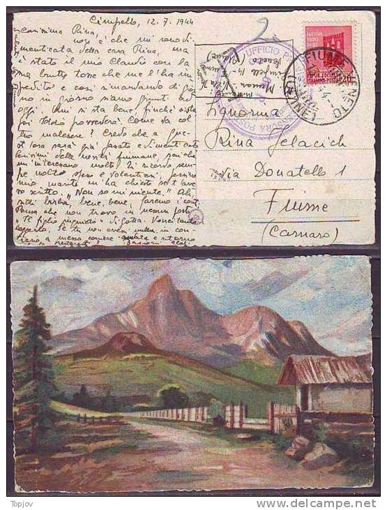 ITALIA -  R S I  - ISOLATO  Sas. 496  20 C - FIUME  VENETO  To FIUME  CARNARO + CENSURA  -  13.7.1944 . -  RARO - Marcophilie