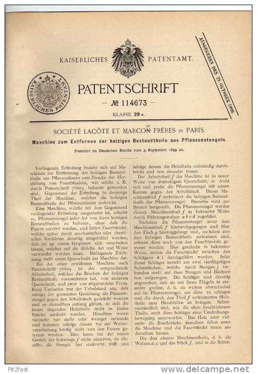 Original Patentschrift - Stengelmaschine , Pflanzen , Gärtnerei , 1899, M. Freres In Paris  !!! - Tools