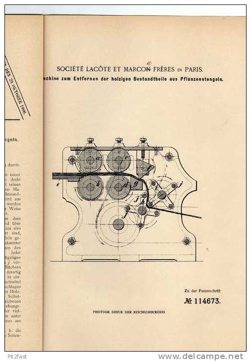 Original Patentschrift - Stengelmaschine , Pflanzen , Gärtnerei , 1899, M. Freres In Paris  !!! - Máquinas
