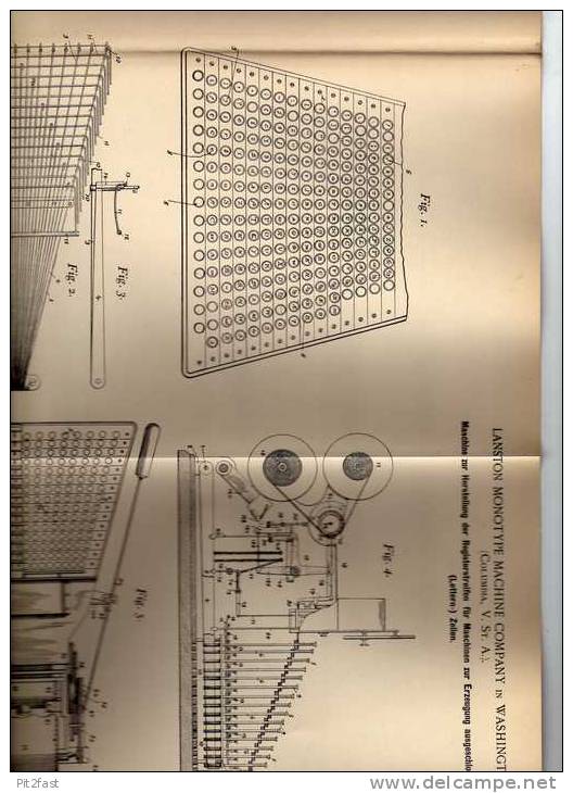 Original Patentschrift - Schreibmaschine , Erzeugung Von Lettern , 1897, Monotype Company In Washington , USA  !!! - Machines
