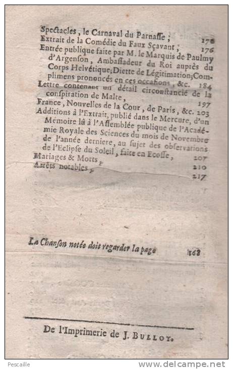 JOURNAL MERCURE DE FRANCE DEDIE AU ROI - NOVEMBRE 1749 - - Zeitungen - Vor 1800