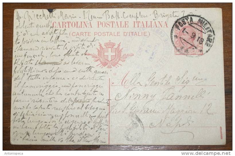 ITALIA 1918  CARTOLINA POSTALE ITALIANA CHIARO ANNULLO DI POSTA MILITARE - Storia Postale