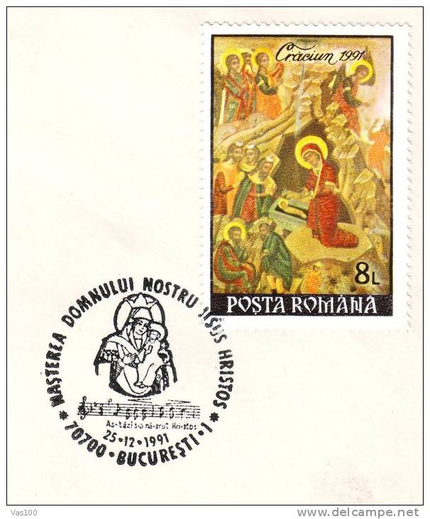 MUSICIAN, JESUS´ BIRTH, 1991, SPECIAL COVER, OBLITERATION CONCORDANTE, ROMANIA - Cristianesimo