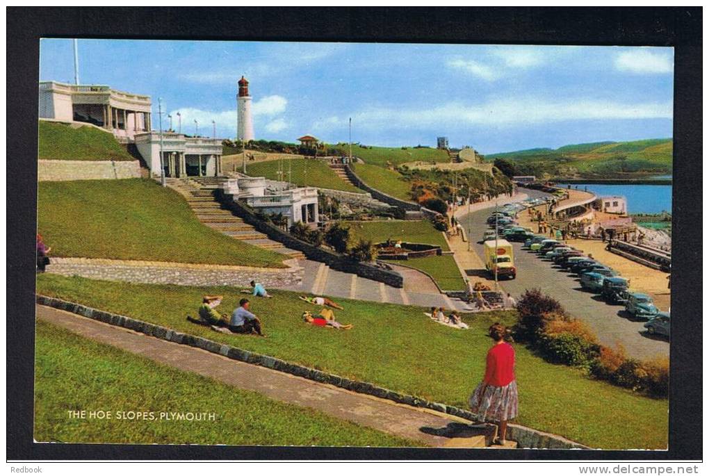 RB 842 - J. Salmon Postcard - The Hoe Slopes &amp; Lighthouse Plymouth Devon - Plymouth