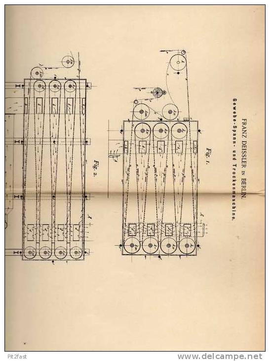 Original Patentschrift - Gewebemaschine , Franz Deissler In Berlin , 1899 !!! - Tools