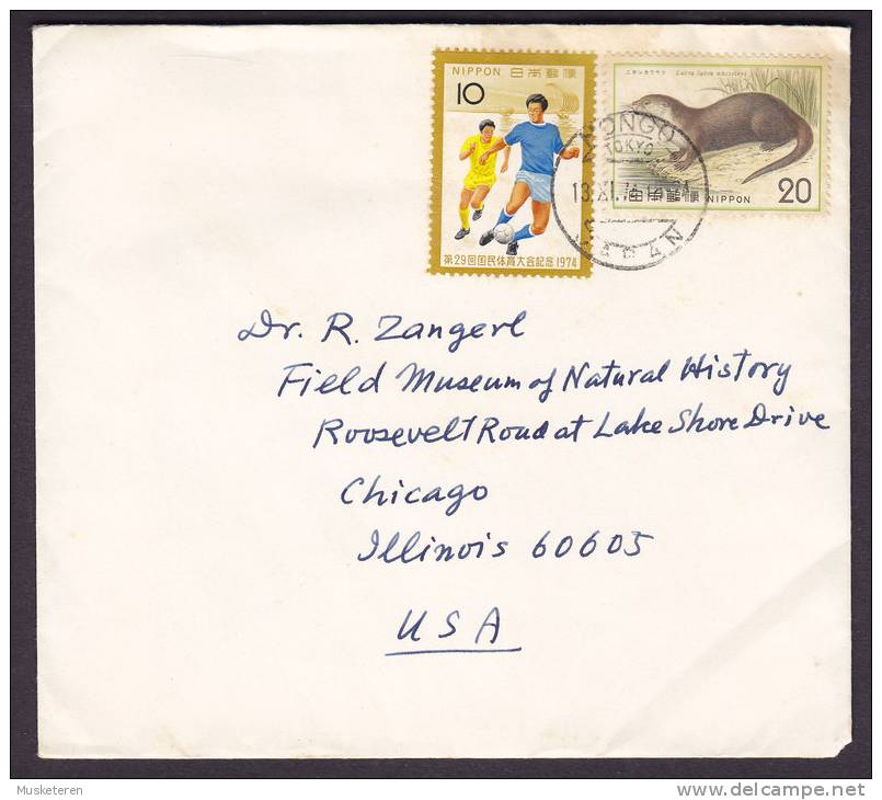 Japan HONGO, TOKYO 1974 Cover To Museum Of Natural History CHICAGO, USA Football & Otter Stamps - Lettres & Documents