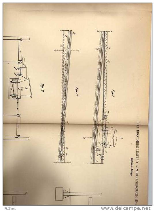 Original Patentschrift - Gießerei , Eisengießerei , Kran , 1899 , Brothers Ltd. In Middlesbrough , England  !!! - Tools