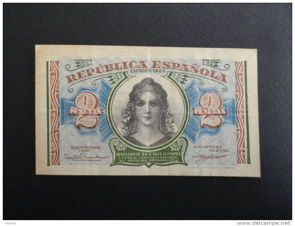 1938 - Billet 2 Pesetas - Espagne - Espana - A 0569622 - [ 5] Emisiones Ministerio De Hacienda