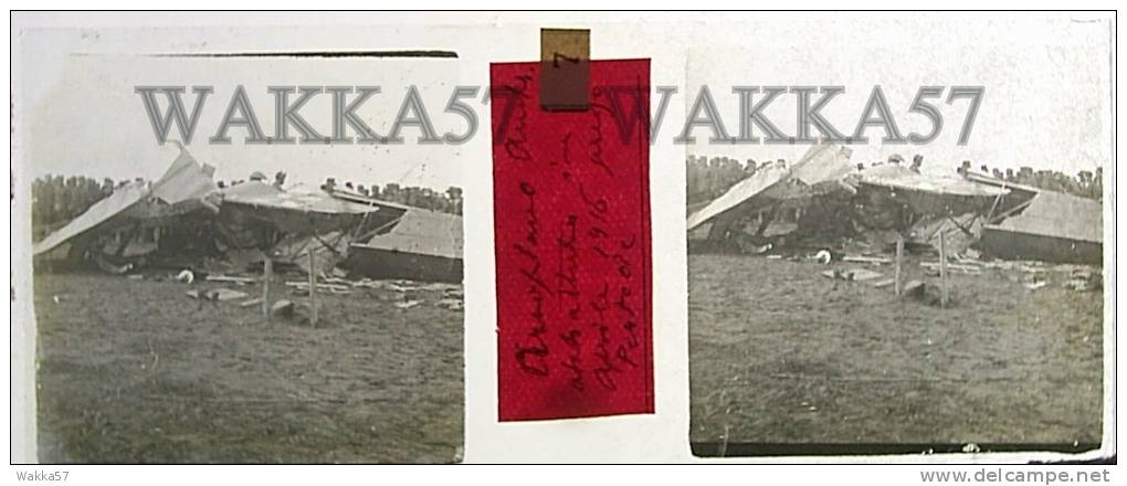$3B13- WWI - Aeroplano Austriaco Abbattuto Presso Perteole Ruda Udine Aprile 1916 - Vera Diapositiva Stereo In Vetro - Diapositiva Su Vetro