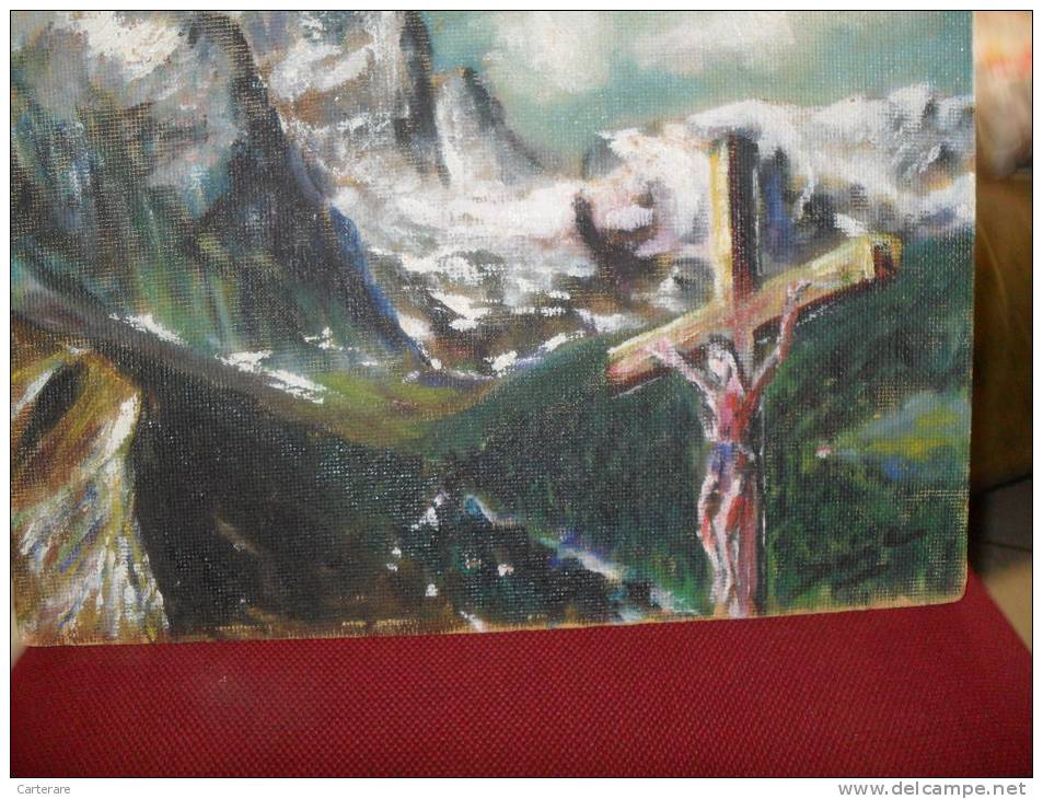 ART,CHAMONIX HAUTE SAVOIE,PEINTURE A HUILE SUR PANNEAU,peinture Signé,fils De Dieu,jesus,haute Montagne,fin Du Monde - Oelbilder