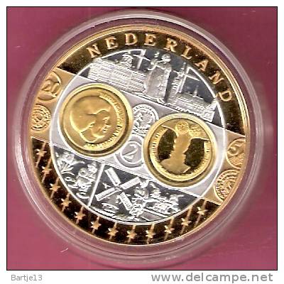 NEDERLAND ZILVEREN  PENNING EUROPA + GOLDPLATED INLAY+ RING -  BEATRIX & MAXIMA/WILLEM-ALEXANDER - Royaux/De Noblesse