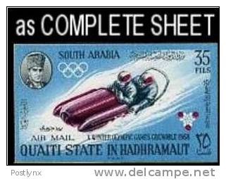 CV:€112.00,ADEN-Qu´ Aiti  State In Hadhramaut 1967, Olympics Grenoble Bobsleighting Air Mail 35Fils, Imperf.sheet:70 - Vignettes De Fantaisie