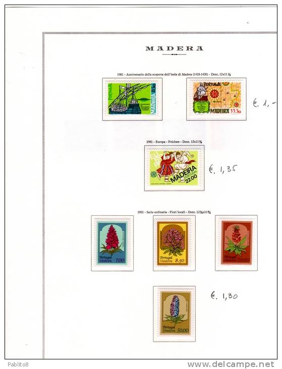 MADERA - MADEIRA 1981 ANNATA COMPLETA MNH MONTATA SU FOGLI MARINI - Madère