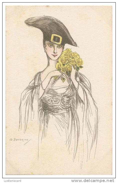 ILLUSTRATEURS -  Femme Avec Boquet De Roses Jaunes Par A. ZANDRINO Carte Postale - Zandrino