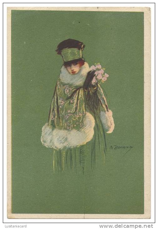 ILLUSTRATEURS -  La Femme Et Bouquet Par A. ZANDRINO (Nº. 55-4) Carte Postale - Zandrino