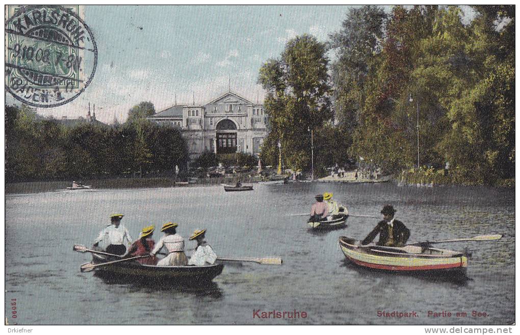 Karlsruhe, Stadtpark, Gondeln Auf Dem See, Ruderboot, Um 1907 - Karlsruhe