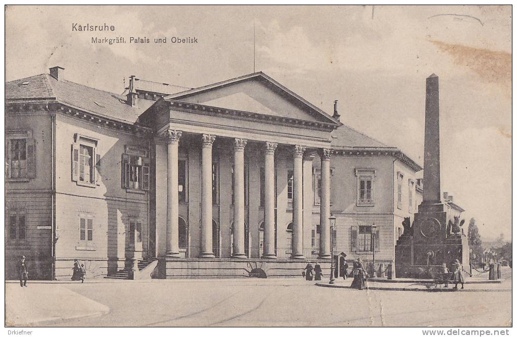 Karlsruhe,  Markgräfl. Palais Und Obelisk, Um 1914 - Karlsruhe