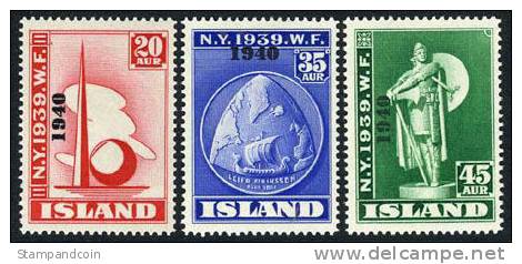 Iceland #232-34 (Michel 218-221)  Mint Hinged NY World's Fair Part Overprinted Set From 1940 - Unused Stamps