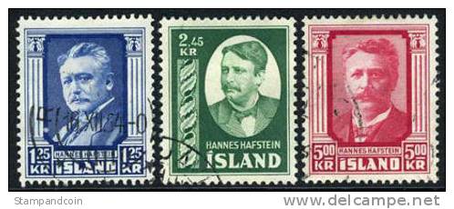 Iceland #284-86 Used Hafstein Set From 1954 - Usati