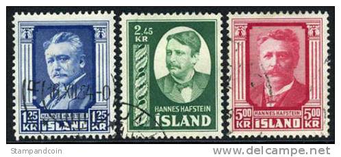Iceland #284-86 Used Hafstein Set From 1954 - Used Stamps