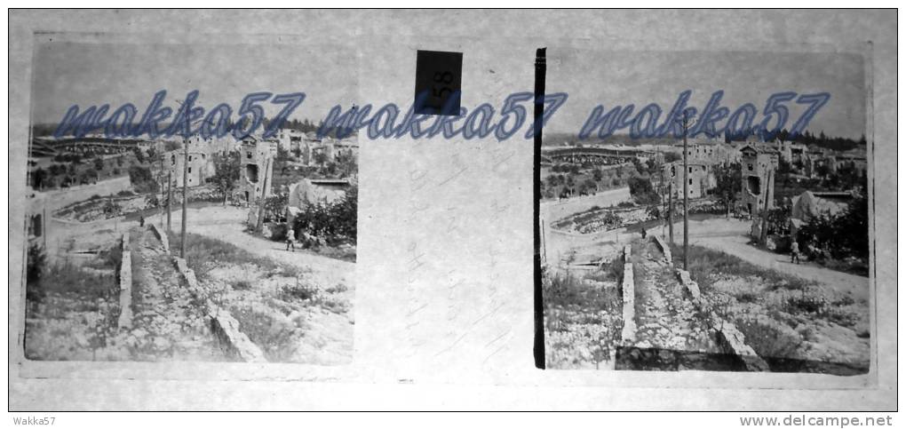 $3C12- WWI - Il Paese Di Sagrado Friuli In Parte Distrutto Dalle Artiglierie - Vera Diapositiva Stereo In Vetro - Glass Slides