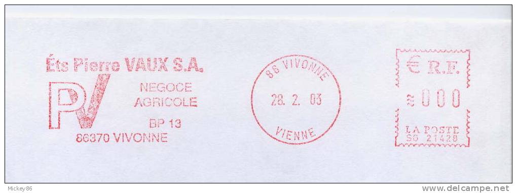 2003--EMA--VIVONNE--86-Vienne--Ets  Pierre VAUX-négoce Agricole--empreinte De Contrôle à 0.00  Machine  SG 21428 - EMA (Empreintes Machines à Affranchir)