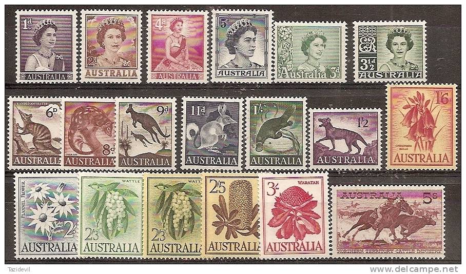 AUSTRALIA - 1959-64 Set Of 19. Scott 314-31, Mint Hinged * - Mint Stamps