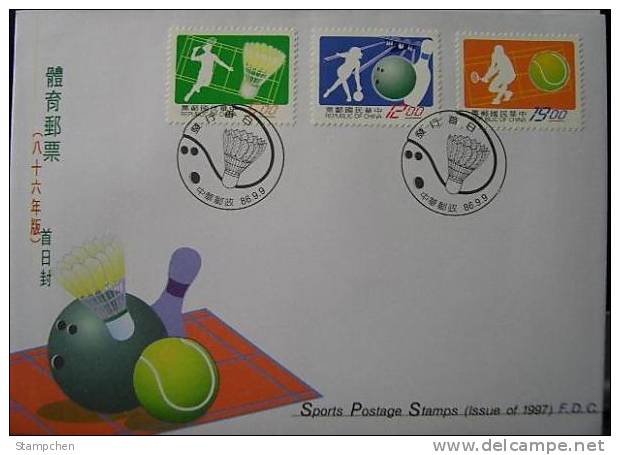 FDC 1997 Sport Stamps Badminton Tennis Bowling - Bowls