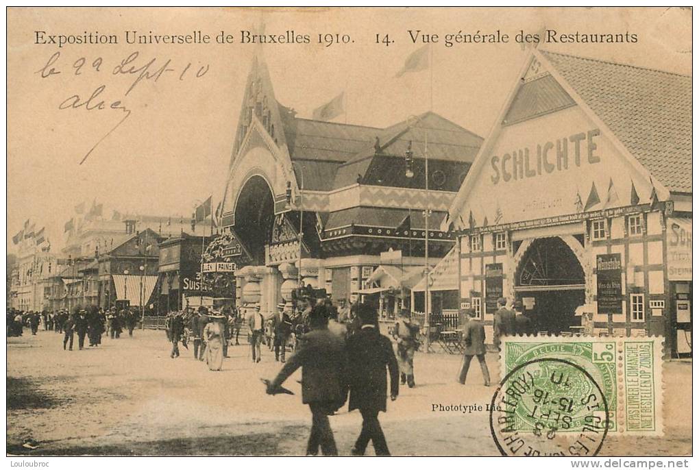 BRUXELLES EXPOSITION UNIVERSELLE 1910 VUE GENERALE DES RESTAURANTS - Autres & Non Classés