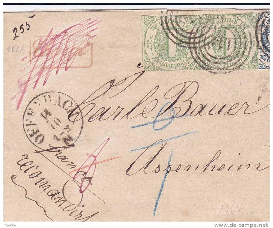 T&T, 1864, Chargé Annulé En Rouge Avec Signature, Paire Du Yv 36, Mi 41, Vieringstempel 112 Offenbach/ 132. - Brieven En Documenten