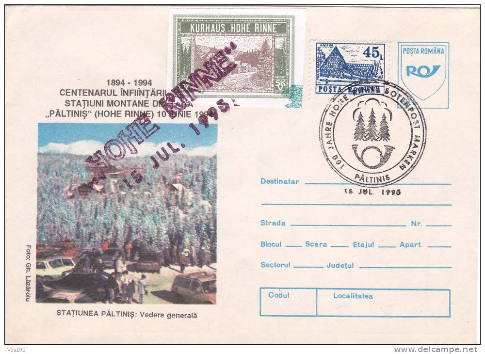 PALTINIS RESORT, GENERAL VIEW, CENTENARY, 1994, COVER STATIONERY, ENTIER POSTAL, OBLITERATION CONCORDANTE, ROMANIA - Other & Unclassified