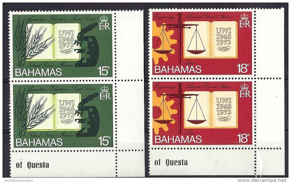 Bahamas, Year 1974, Mi 364-365 (2x) With Sheet Margin 25th Anniversary University, MNH ** - Bahama's (1973-...)