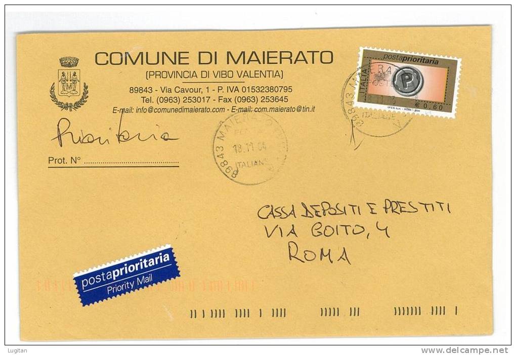 MAIERATO CAP 89843 - VIBO VALENTIA - ANNO 2004 - LS  - CALABRIA  -TEMATICA COMUNI D'ITALIA - STORIA POSTALE - Macchine Per Obliterare (EMA)