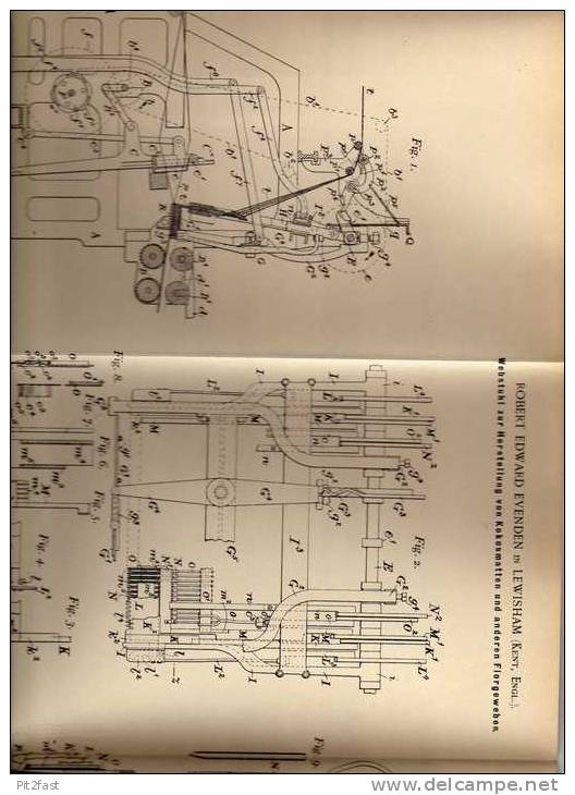 Original Patentschrift - Webstuhl Für Kokosmatten , 1898 , R. Evenden In Evenden , Kent , England !!! - Machines