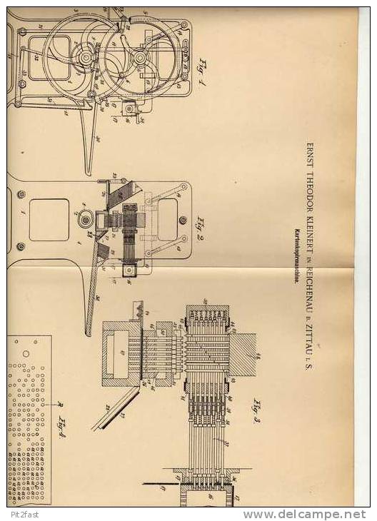 Original Patentschrift - E. Kleinert In Reichenau B. Zittau , Sachsen , 1899, Kopierer ,  Kartenkopiermaschine !!! - Máquinas